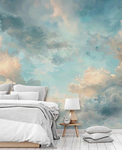 mural de papel pintado de nubes azules llamado Abstract Sky Blue Clouds para dormitorios, baños y salas de estar mural de papel pintado de nubes azules llamado Abstract Sky Blue Clouds para dormitorios, baños y salas de estar