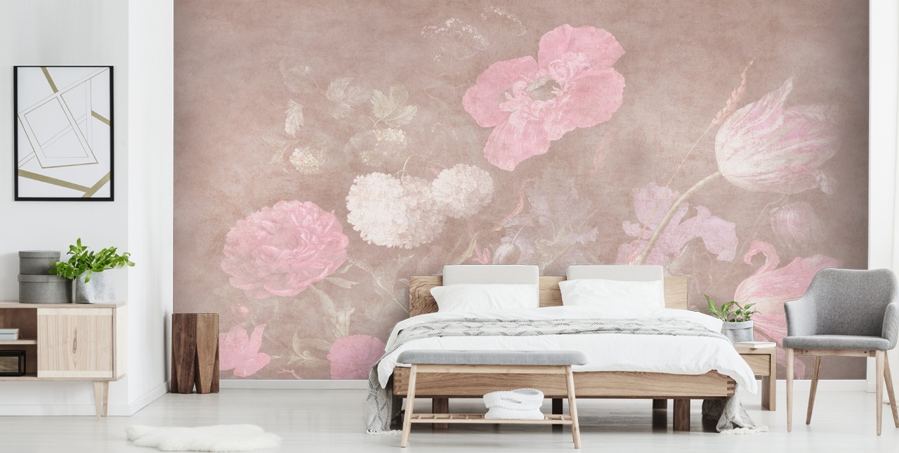 mural de papel de parede floral rosa chamado Moody Baroque Florals da Bloomery Decor para quartos mural de papel de parede floral rosa chamado Moody Baroque Florals da Bloomery Decor para quartos