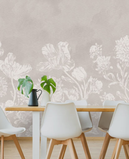 carta da parati murale floreale beige chiamata Beige Moody Florals di Bloomery Decor per camere da letto, salotti e sale da pranzo carta da parati murale floreale beige chiamata Beige Moody Florals di Bloomery Decor per camere da letto, salotti e sale da pranzo