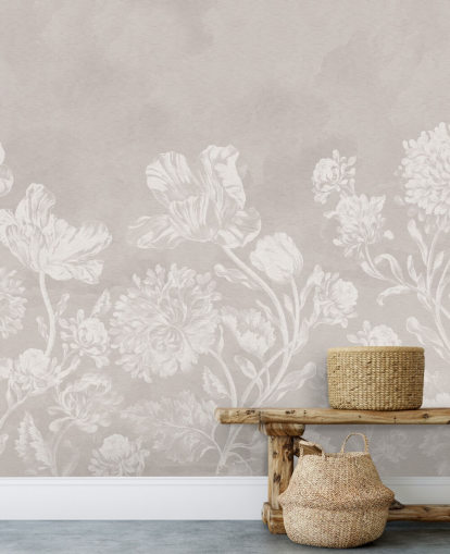 beige floral wallpaper mural called Beige Moody Florals by Bloomery Decor for bedrooms, living rooms and dining rooms beige floral wallpaper mural called Beige Moody Florals by Bloomery Decor for bedrooms, living rooms and dining rooms
