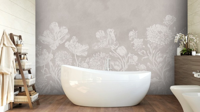beige blommig tapetväggmålning kallad Beige Moody Florals av Bloomery Decor för sovrum, vardagsrum och matsalar