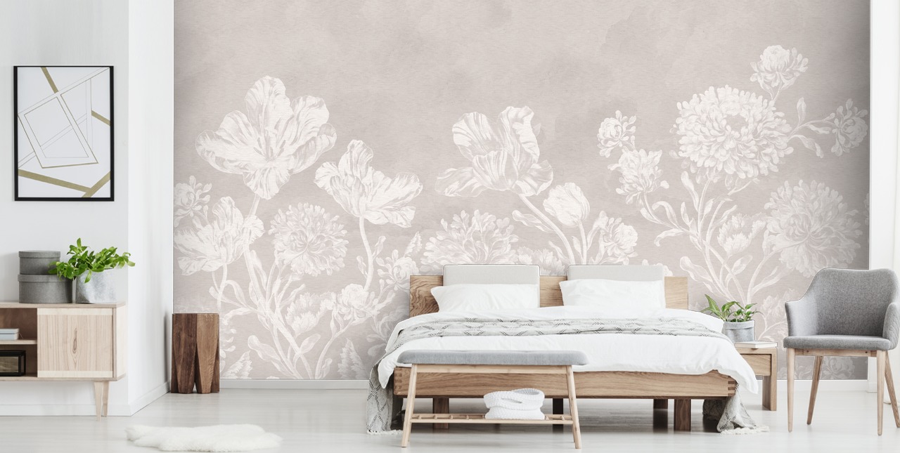 mural de papel de parede floral bege chamado Beige Moody Florals da Bloomery Decor para quartos, salas de estar e salas de jantar mural de papel de parede floral bege chamado Beige Moody Florals da Bloomery Decor para quartos, salas de estar e salas de jantar