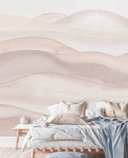 mural de papel de parede em aquarela de pêssego chamado Peach Ombre Watercolour Landscape da Bloomery Decor para banheiros, quartos e corredores mural de papel de parede em aquarela de pêssego chamado Peach Ombre Watercolour Landscape da Bloomery Decor para banheiros, quartos e corredores
