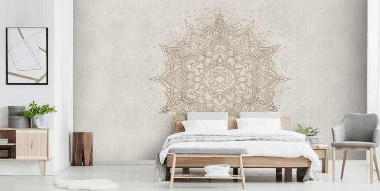 gyldent mandala tapetmaleri kaldet Vintage Golden Mandala af Bloomery Decor til soveværelser, kontorer og virksomheder