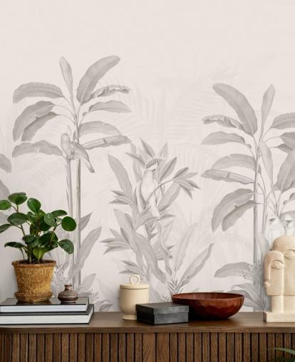 sepia jungle vægmaleri kaldet Vintage Tropical Jungle af Bloomery Decor til gange, badeværelser og spisestuer sepia jungle vægmaleri kaldet Vintage Tropical Jungle af Bloomery Decor til gange, badeværelser og spisestuer