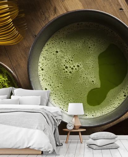 Green Matcha Tea in a Bowl, Matcha Powder and Whisk Wallpaper Green Matcha Tea in a Bowl, Matcha Powder and Whisk Wallpaper
