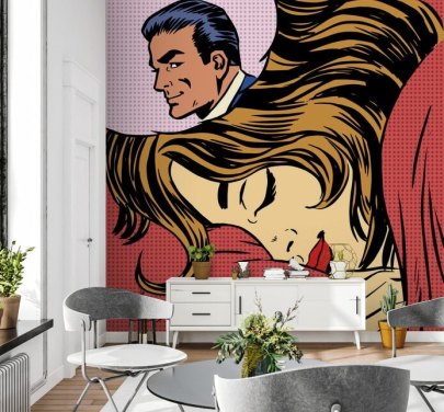  Traumfrau Mann Liebe Romantik-Liebhaber Pop-Art-Comics Retro-Stil H