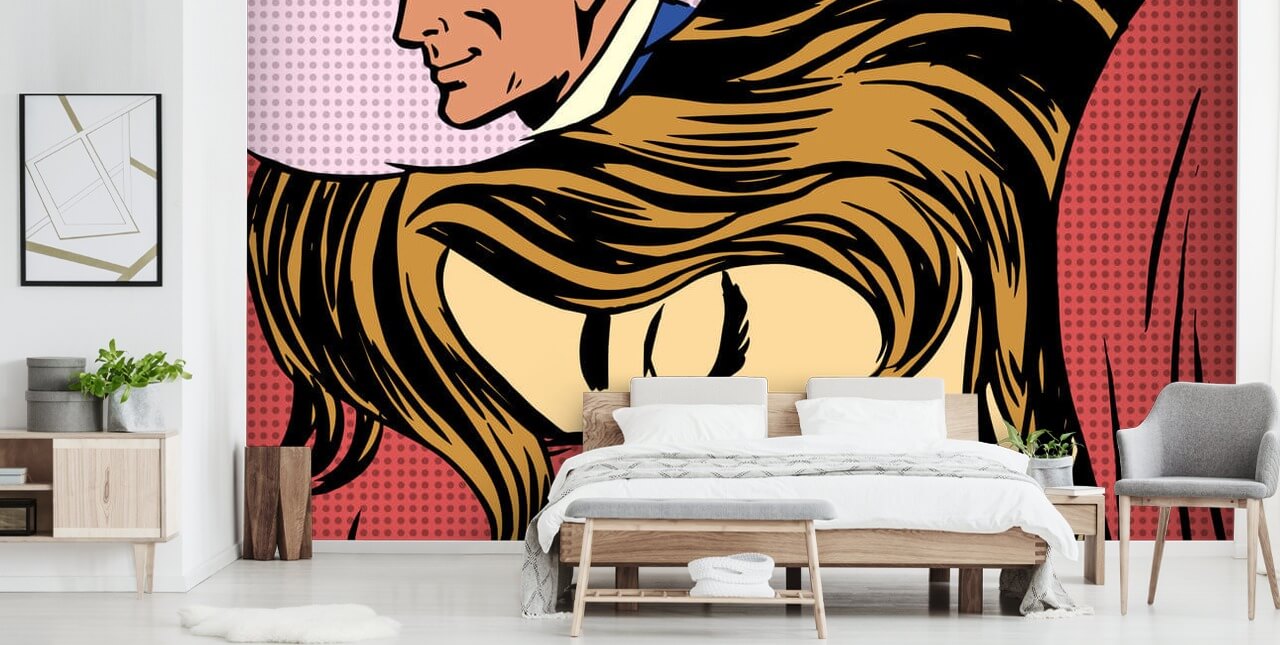  Traumfrau Mann Liebe Romantik-Liebhaber Pop-Art-Comics Retro-Stil H