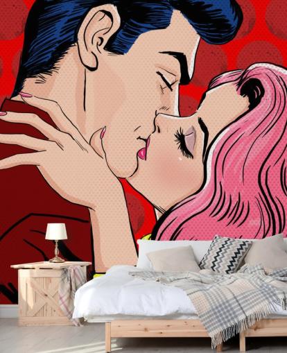 Pop-Art-Hintergrundbild von Menschen, die sich küssen Pop-Art-Hintergrundbild von Menschen, die sich küssen