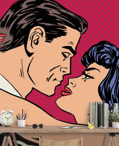 Pop Art af en mand og kvinde kysse tapet Pop Art af en mand og kvinde kysse tapet