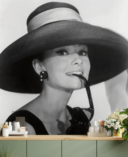 black and white breakfast at tiffanys wallpaper mural called Audrey Hepburn (Breakfast at Tiffany's) for bedrooms, businesses and offices black and white breakfast at tiffanys wallpaper mural called Audrey Hepburn (Breakfast at Tiffany's) for bedrooms, businesses and offices