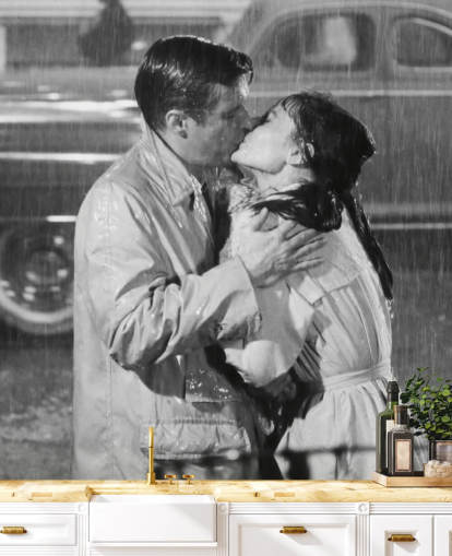 svartvit frukost på Tiffanys väggmålning som heter Audrey Hepburn & George Peppard (Frukost på Tiffany's) svartvit frukost på Tiffanys väggmålning som heter Audrey Hepburn & George Peppard (Frukost på Tiffany's)