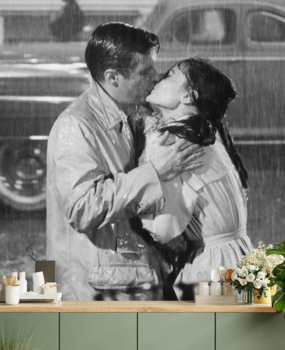 sort/hvid morgenmad på Tiffanys vægmaleri kaldet Audrey Hepburn & George Peppard (Morgenmad hos Tiffany's) sort/hvid morgenmad på Tiffanys vægmaleri kaldet Audrey Hepburn & George Peppard (Morgenmad hos Tiffany's)