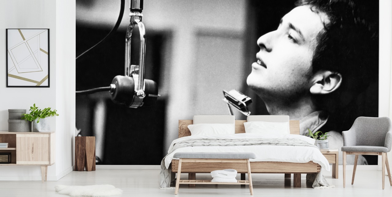 mural de papel pintado de Bob Dylan en blanco y negro para oficinas, hogares y negocios