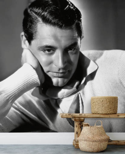 svartvit Hollywood tapetväggmålning som heter Cary Grant för sovrum och hemmakontor svartvit Hollywood tapetväggmålning som heter Cary Grant för sovrum och hemmakontor