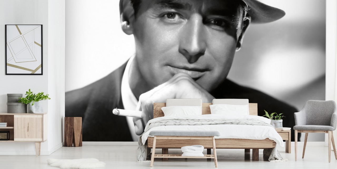 zwart-wit filmbehang muurschildering genaamd Cary Grant IV voor slaapkamers en kantoren aan huis