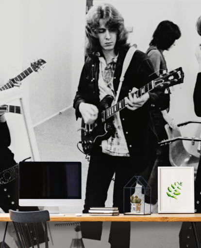 svart-hvitt musiker tapetmaleri kalt The Rolling Stones (Gimme Shelter) for soverom og hjemmekontorer svart-hvitt musiker tapetmaleri kalt The Rolling Stones (Gimme Shelter) for soverom og hjemmekontorer