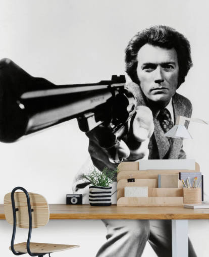schwarz-weißes Clint Eastwood-Tapeten-Wandbild namens Clint Eastwood (Magnum Force) für Schlafzimmer, Geschäfte und Büros schwarz-weißes Clint Eastwood-Tapeten-Wandbild namens Clint Eastwood (Magnum Force) für Schlafzimmer, Geschäfte und Büros