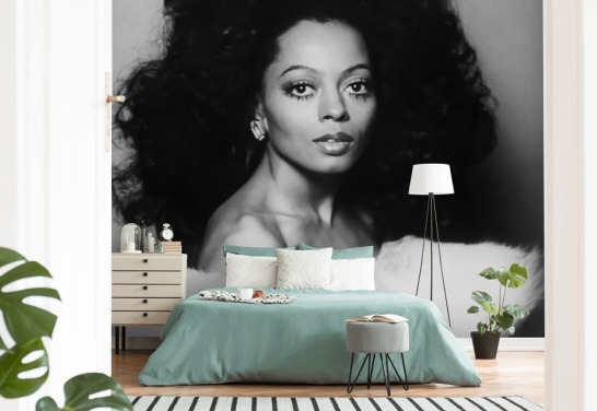 mural de papel de parede diana ross preto e branco para residências e empresas