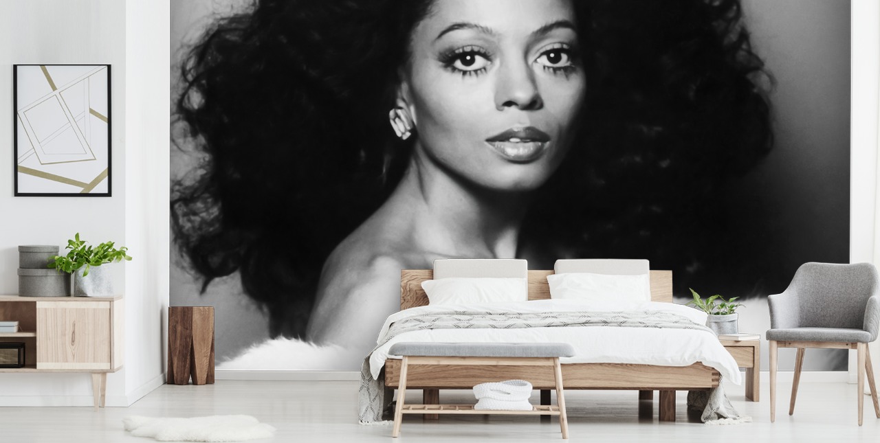 Diana-Ross-Tapeten-Wandbild in Schwarz und Weiß für Häuser und Unternehmen