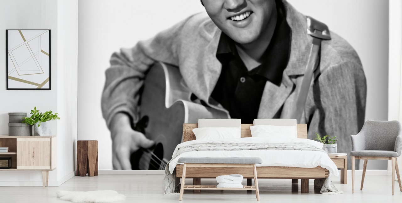 papier peint mural Elvis en noir et blanc appelé Elvis Presley pour chambre à coucher, bureaux et entreprises