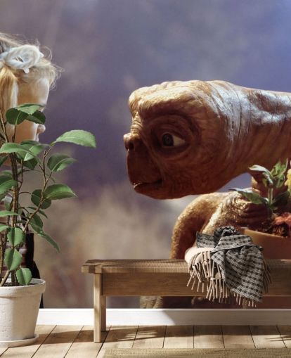Farbiges ET-Tapetentapete namens E.T. the Extra-Terrestrial für Schlafzimmer und Kinoräume Farbiges ET-Tapetentapete namens E.T. the Extra-Terrestrial für Schlafzimmer und Kinoräume