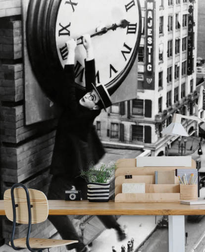black and white silent movie wallpaper mural called Harold Lloyd (Safety Last!) for bedrooms, offices and businesses black and white silent movie wallpaper mural called Harold Lloyd (Safety Last!) for bedrooms, offices and businesses