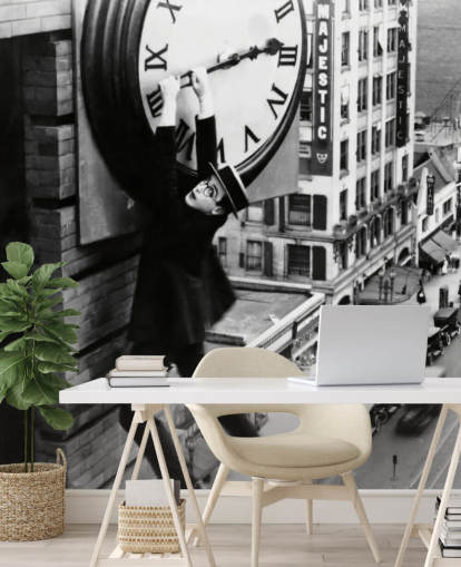 black and white silent movie wallpaper mural called Harold Lloyd (Safety Last!) for bedrooms, offices and businesses black and white silent movie wallpaper mural called Harold Lloyd (Safety Last!) for bedrooms, offices and businesses