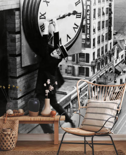 black and white silent movie wallpaper mural called Harold Lloyd (Safety Last!) for bedrooms, offices and businesses black and white silent movie wallpaper mural called Harold Lloyd (Safety Last!) for bedrooms, offices and businesses
