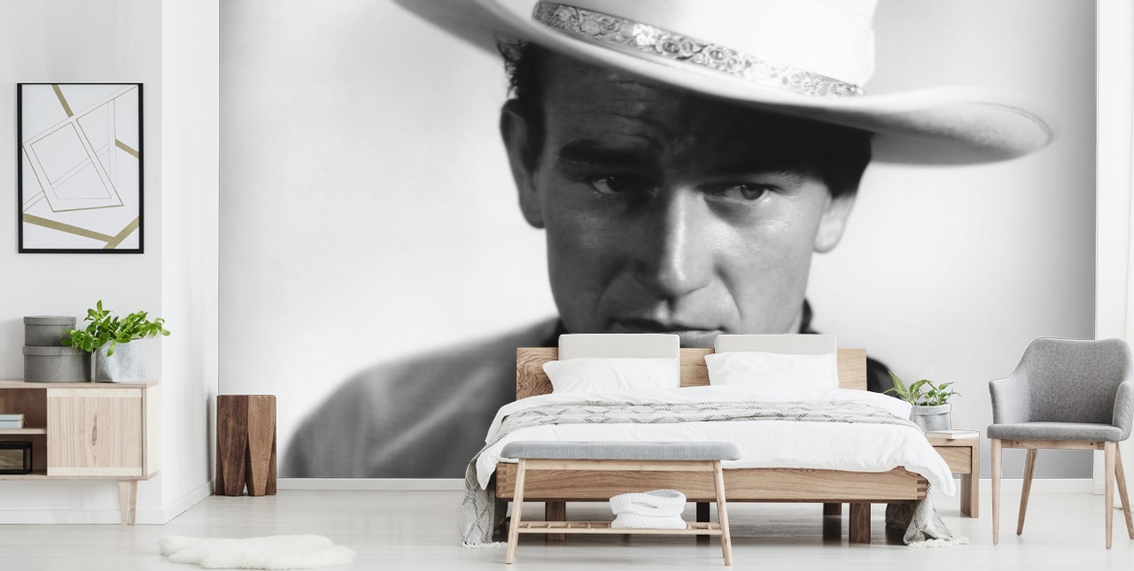 papel de parede de filme em preto e branco chamado John Wayne para quartos, escritórios domésticos e salas de estar
