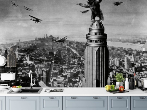 schwarz-weißes King Kong-Tapeten-Wandbild namens King Kong II für Schlafzimmer, Geschäfte und Heimbüros