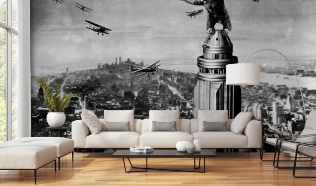 schwarz-weißes King Kong-Tapeten-Wandbild namens King Kong II für Schlafzimmer, Geschäfte und Heimbüros