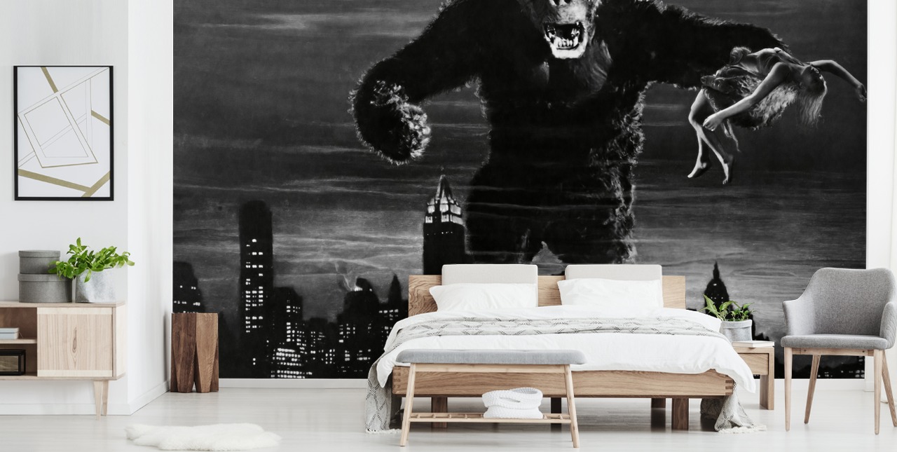 svart og hvitt king kong tapet veggmaleri kalt King Kong for soverom, hjemmekontorer og bedrifter