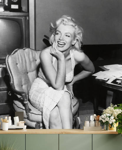 black and white movie wallpaper mural called Marilyn Monroe for bedrooms, living rooms and cinema rooms black and white movie wallpaper mural called Marilyn Monroe for bedrooms, living rooms and cinema rooms