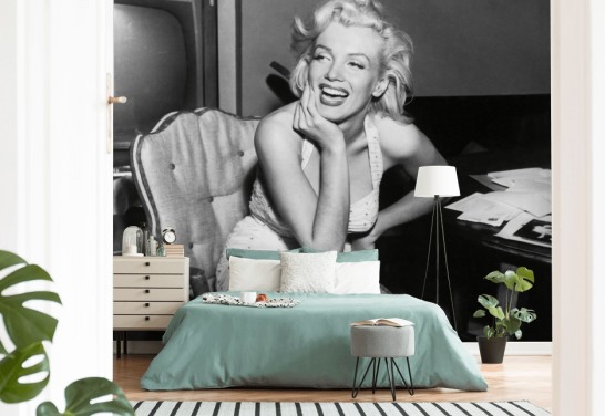 black and white movie wallpaper mural called Marilyn Monroe for bedrooms, living rooms and cinema rooms
