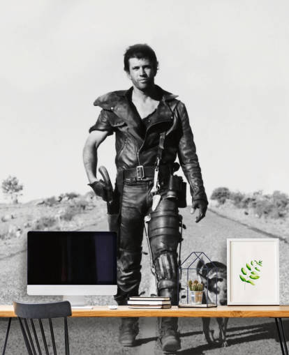 svart-hvitt mad max tapetmaleri kalt Mad Max 2 Road Warrior for soverom, bedrifter og hjemmekontorer svart-hvitt mad max tapetmaleri kalt Mad Max 2 Road Warrior for soverom, bedrifter og hjemmekontorer