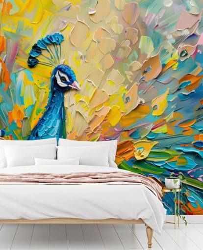 colourful painted peacock wallpaper called Oil Painting Peacock for bedrooms and living rooms colourful painted peacock wallpaper called Oil Painting Peacock for bedrooms and living rooms