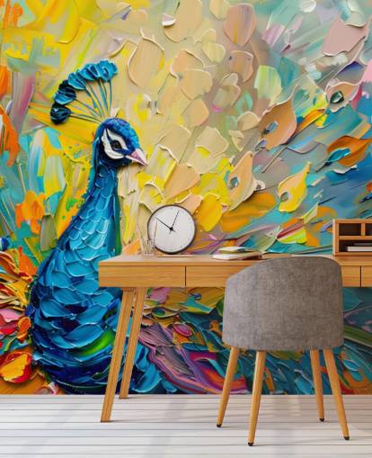 papel pintado de pavo real pintado de colores llamado Oil Painting Peacock para dormitorios y salas de estar papel pintado de pavo real pintado de colores llamado Oil Painting Peacock para dormitorios y salas de estar