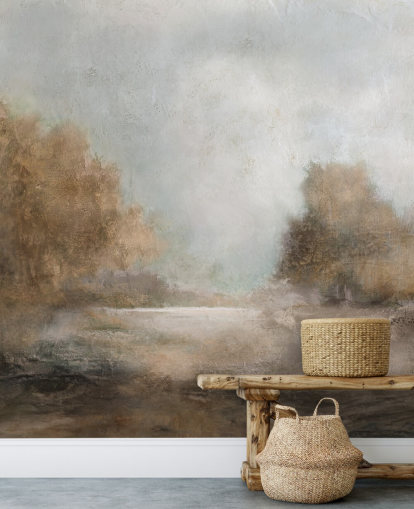 lichtbruine abstracte behangmuurschildering genaamd Creekside Stillness van Carol Robinson lichtbruine abstracte behangmuurschildering genaamd Creekside Stillness van Carol Robinson