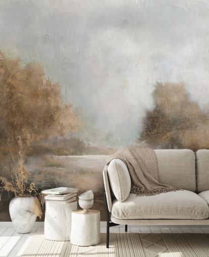 mural de papel de parede abstrato marrom claro chamado Creekside Stillness de Carol Robinson mural de papel de parede abstrato marrom claro chamado Creekside Stillness de Carol Robinson