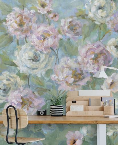 pink, white and green garden wallpaper mural called Delicate Rose Garden by Carol Robinson for living rooms and bedrooms pink, white and green garden wallpaper mural called Delicate Rose Garden by Carol Robinson for living rooms and bedrooms