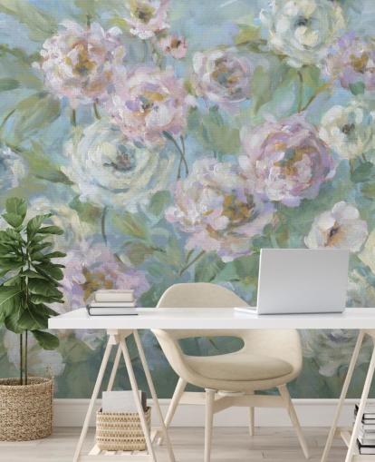 pink, white and green garden wallpaper mural called Delicate Rose Garden by Carol Robinson for living rooms and bedrooms pink, white and green garden wallpaper mural called Delicate Rose Garden by Carol Robinson for living rooms and bedrooms