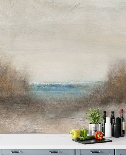 abstrakt sjølandskap tapetmaleri kalt Distant Breakers av Carol Robinson abstrakt sjølandskap tapetmaleri kalt Distant Breakers av Carol Robinson