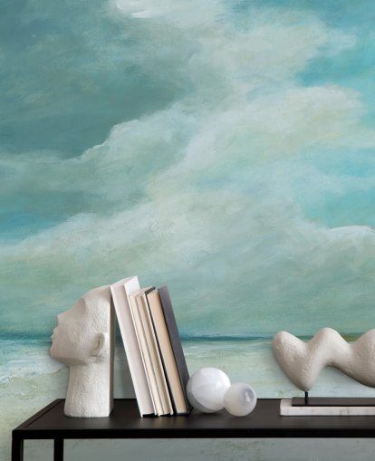 mural de papel de parede de paisagem marinha azul chamado Kissing the Ocean de Carol Robinson para quartos e salas de estar mural de papel de parede de paisagem marinha azul chamado Kissing the Ocean de Carol Robinson para quartos e salas de estar