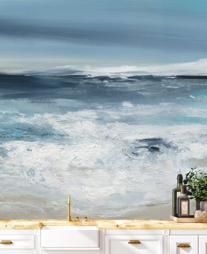 mural abstracto azul de playa llamado Long Peaceful Beach de Carol Robinson para dormitorios y baños mural abstracto azul de playa llamado Long Peaceful Beach de Carol Robinson para dormitorios y baños