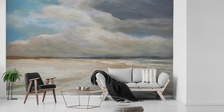 painted ocean wallpaper mural called Ocean Storm Rolling In by Carol Robinson for living rooms and bedrooms