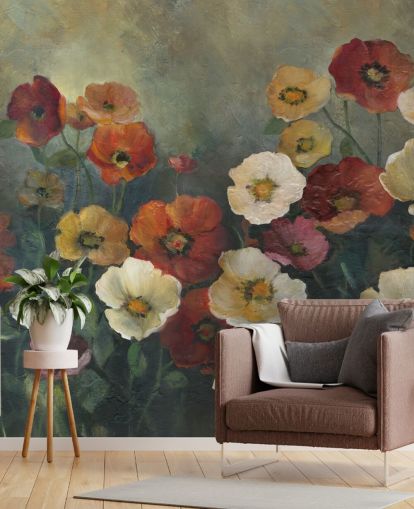 dark poppy wallpaper mural called Poppy Perfection by Carol Robinson for living rooms and bedrooms dark poppy wallpaper mural called Poppy Perfection by Carol Robinson for living rooms and bedrooms