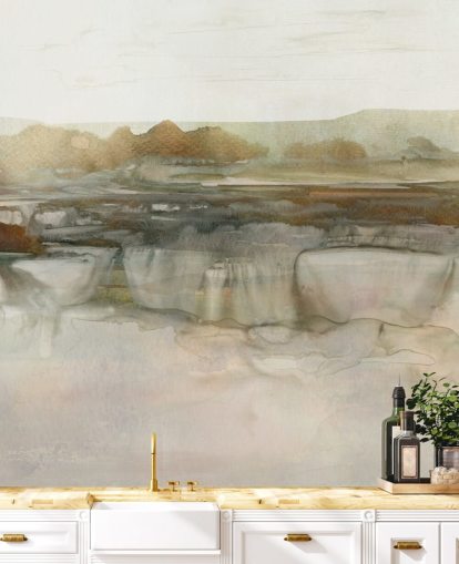 ljusbrun abstrakt vattenfall tapetväggmålning kallad Soft Waterfall av Carol Robinson ljusbrun abstrakt vattenfall tapetväggmålning kallad Soft Waterfall av Carol Robinson