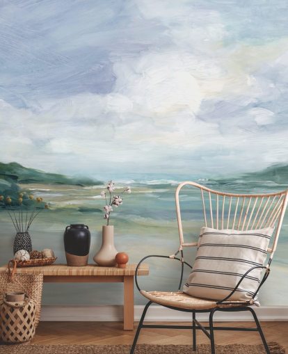 painted beach wallpaper mural called Wet Sandy Beaches by Carol Robinson for home offices and living rooms painted beach wallpaper mural called Wet Sandy Beaches by Carol Robinson for home offices and living rooms