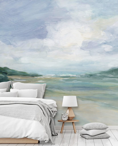 mural de papel de parede de praia pintado chamado Wet Sandy Beaches de Carol Robinson para escritórios domésticos e salas de estar mural de papel de parede de praia pintado chamado Wet Sandy Beaches de Carol Robinson para escritórios domésticos e salas de estar